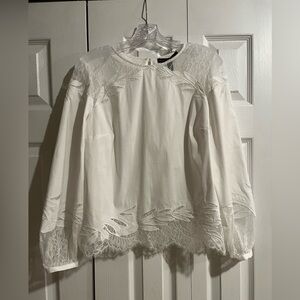 White House Black Market White Lace Cutout Poplin Blouse